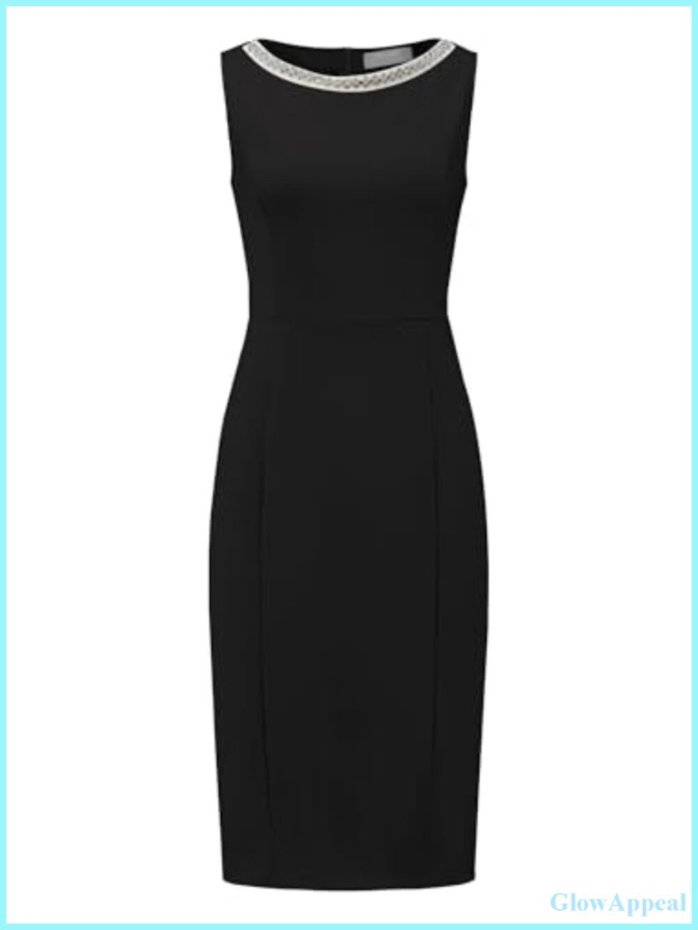 Women's Boat Neck Sheath Dress Sleeveless Rhinestone Work Semi-Formal Knee